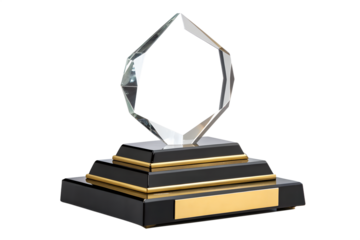 Gold trophy with diploma and books on white background