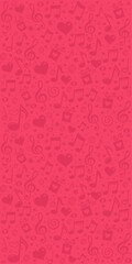 Happy St. Valentine's Day! Vertical banner, greeting cards, header, website.  Abstract background with musical notes, gift box, heart. Seamless pattern wallpaper. Valentines day concept. Flat lay, 