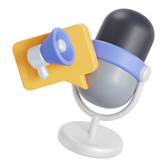 3D Microphone Icon with Megaphone Speech Bubble for Podcast and Marketing