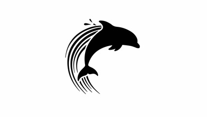 Naklejka premium Sleek dolphin leaps from stylized ocean waves, evoking freedom and the wild sea.