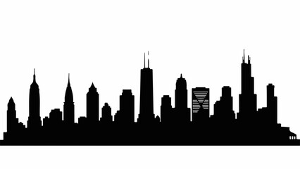 Fototapeta premium Modern city skyline silhouette at dusk, representing urban growth and architecture.