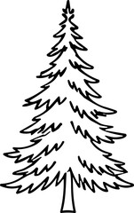 Obraz premium Hand Drawn Outline Pine Tree Vector Illustration for Christmas & Holiday Designs | Simple Doodle Sketch of Evergreen Forest Fir Icon, Perfect for Coloring Book Pages