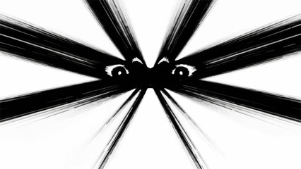 Intense eyes peering through abstract black lines, creating a feeling of suspense and mystery.
