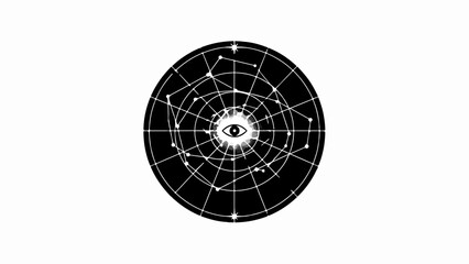 Mysterious eye within a cosmic star map, representing perception, destiny, and the universe's secrets.