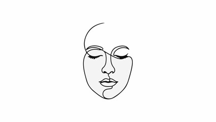 Minimalist line art portrait of a serene female face with closed eyes, embodying peace and beauty.