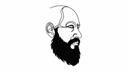 Profile of a thoughtful, bearded man rendered in a minimalist line art style