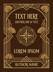 Art Deco Vintage Brown Frame with Compass and Geometric Fans