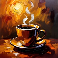 Hot Coffee in Rich Oil Painting Style