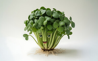 A small potted plant with green leaves and stems