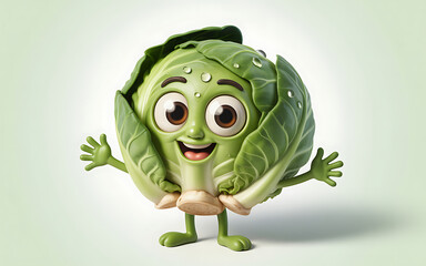 A cheerful cartoon lettuce character with a big smile