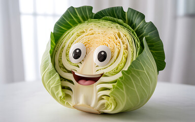 Cabbage with a smiling face carved into it