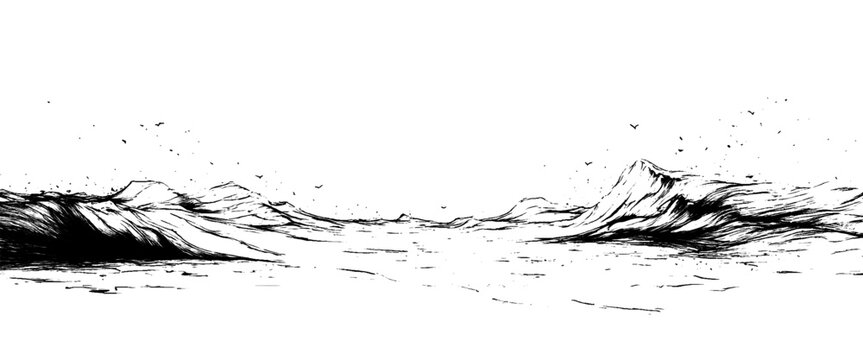 Vector black and white water texture, top view of sea waves, black and white water, background texture.