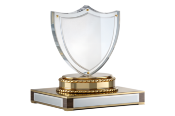 Shiny 3d golden award trophy cup and first place gold medal with ribbon isolated on white background for champion winner success achievement and sport competition victory