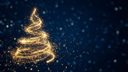 Glowing Christmas Tree Outline with Shimmering Lights on a Dark Background for Holiday Celebrations