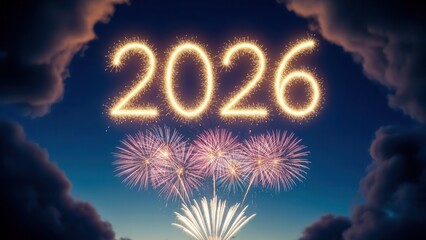 Sparkling 2026 with Fireworks Celebration in Night Sky