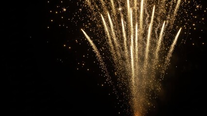 Bright Golden Fireworks Sparks on Black Background