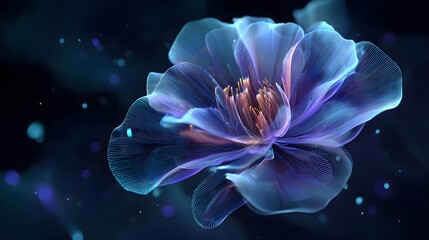 Ethereal Blue Flower - A Delicate Bloom in a Dark, Mysterious Realm.