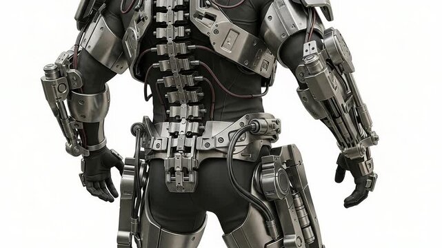 Futuristic Exoskeleton Soldier Back View Animation - Advanced Combat Technology Close-Up, Animated