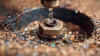 Obraz premium Component replacement during professional water heater repair service