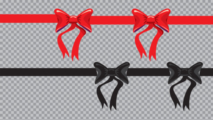 Red and black ribbons with decorative bows isolated on a transparent background
