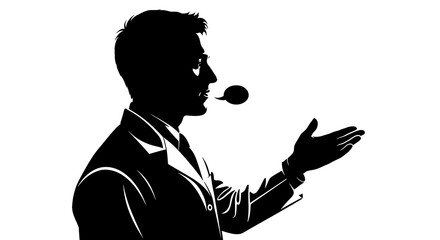 Man Speaking into Microphone Silhouette Profile.