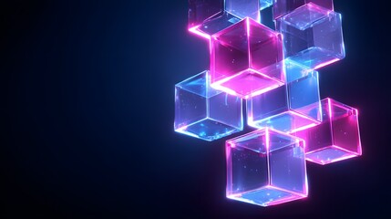Glowing Neon Cubes Floating in Dark Space - Futuristic Digital Art.