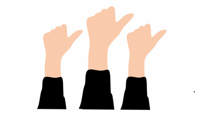 Obraz premium People raising hands with thumbs up. Symbol of appreciation, satisfaction, and 'well done' gesture. Group of people voting or giving a positive review.