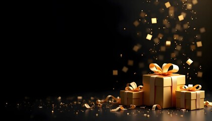 Gold Gift Boxes with Confetti on Black