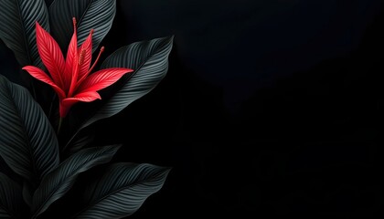 Tropical Black Leaves with Exotic Red Flower