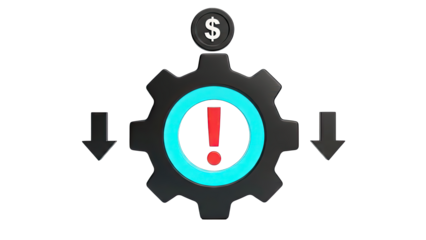 Cost Reduction Gear with Dollar Coin and Warning Sign