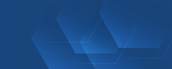 Obraz premium Abstract vector blue background with glowing geometric lines. Blue gradient hexagon shape design. abstract decoration