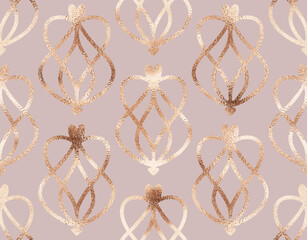 Decorative holiday seamless pattern for with gold knotted hearts.