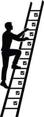 Businessman Climbing Checklist Ladder Progress Silhouette