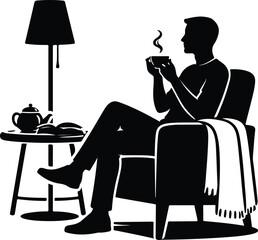 Cozy Relaxation Hot Drink Armchair Silhouette