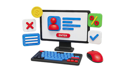 Online Account Login Process with Computer and Icons