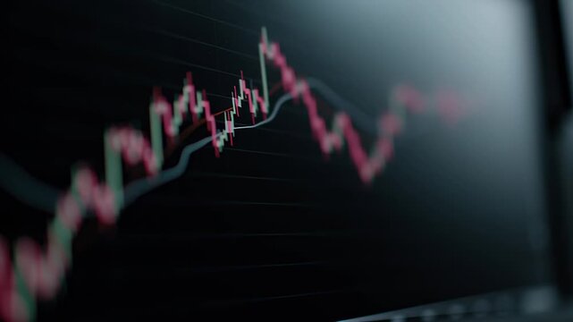 Charts display stock market trends with rising and falling patterns, showing market behavior over time. The data provides insights into economic movements