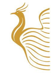 Imlek, Phoenix Ripple, Stylized golden phoenix representing rebirth, strength, and renewal, suitable for branding, logos, or inspirational content.