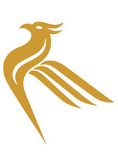 Imlek, Phoenix Ripple, Stylized golden phoenix symbolizing renewal and strength, suitable for branding, logos, or corporate identity.