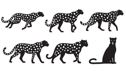 Obraz premium Set of six black and white jaguar silhouettes for design projects