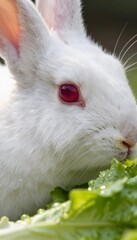 Macro Rabbit Ruby Eye with Green Lettuce Reflection