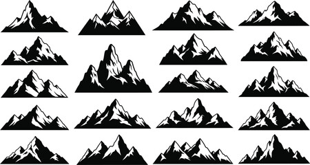 Obraz premium Collection of black mountain silhouettes varied peaks on transparent background
