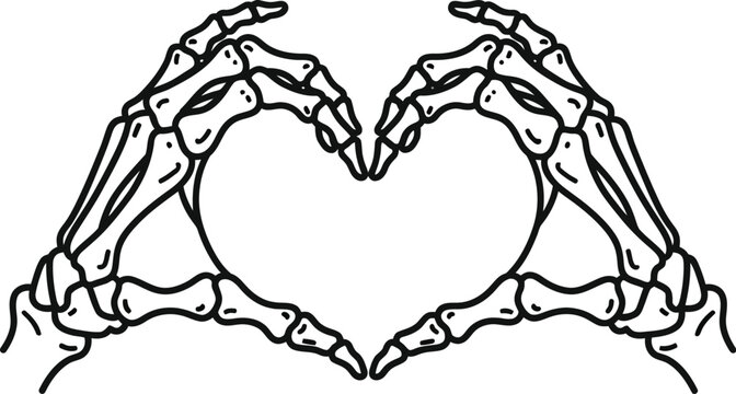 Two skeletal hands forming a heart shape on transparent background silhouette