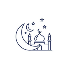 Obraz premium Islamic Mosque Icon with Crescent Moon and Stars - Minimalist Outline Art