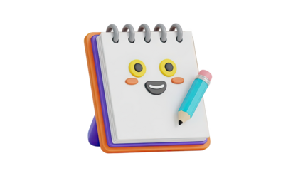 Cute 3D Notebook with Pencil and Cartoon Face