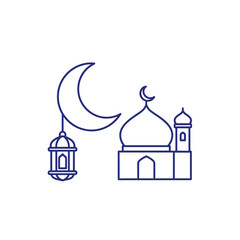 Obraz premium Islamic Mosque Silhouette with Crescent Moon and Lantern Icon