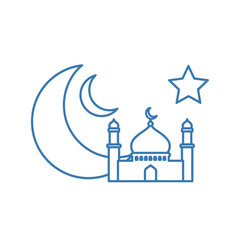 Obraz premium Islamic mosque with crescent moon and star, thin line icon vector