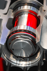 Close up view of large machined truck engine drive shaft.