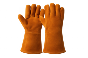 Pair of orange leather welding protective gloves