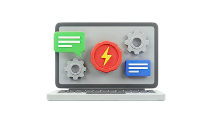 3D Laptop with Communication and Settings Icons