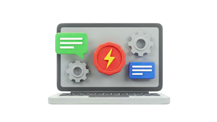 3D Laptop with Communication and Settings Icons